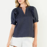 MIDTOWN MUSE PUFF SLEEVE DENIM TOP