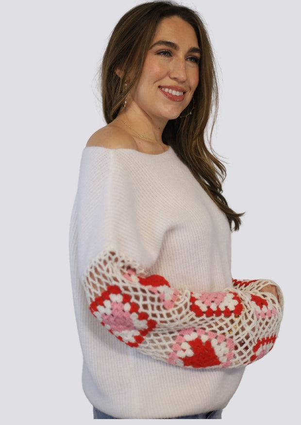 LOVE IS IN THE AIR CROCHET SLEEVE SWEATER