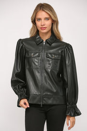 HEADLINER PUFF SLEEVE FAUX LEATHER JACKET