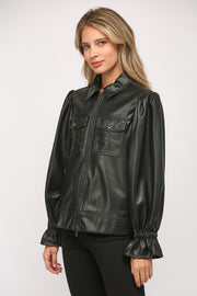 HEADLINER PUFF SLEEVE FAUX LEATHER JACKET