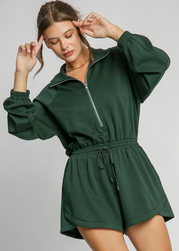 PERFECT DAY EVERGREEN HALF ZIP ROMPER