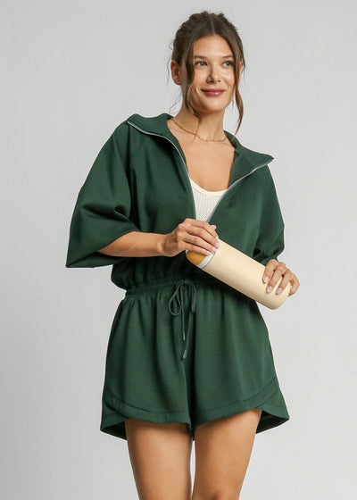 PERFECT DAY EVERGREEN HALF ZIP ROMPER