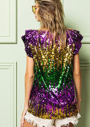 MARDI GRAS MULTI SEQUIN RUFFLE TOP