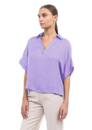 SPICE THINGS UP HIGH LOW LAVENDER SATIN TOP