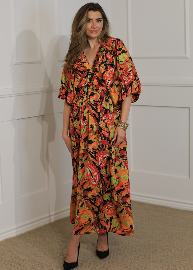 BOLD AND BEAUTIFUL PAISLEY FLOWER MAXI DRESS