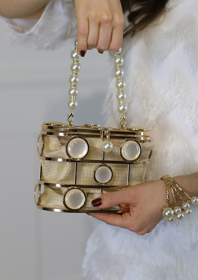 ART DECO PEARL BASKET BAG CREAM