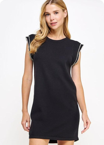 PURE HEARTED PEARL TRIM SWEATER DRESS