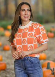 HEY PUMPKIN CHECKERED SWEATER