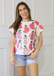 QUEEN OF SPARKLES WHITE SCATTERED APPLE TEE