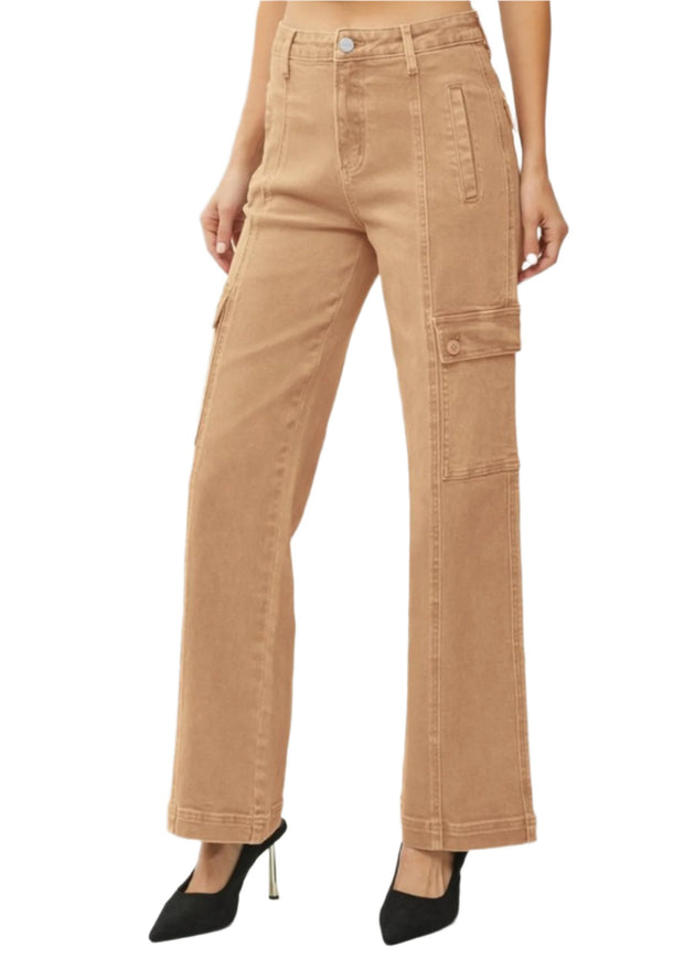 RISEN HIGH RISE ANKLE WIDE CARGO PANTS - COCOA