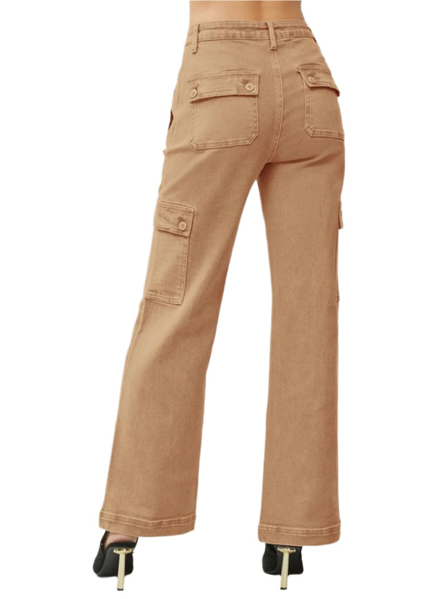 RISEN HIGH RISE ANKLE WIDE CARGO PANTS - COCOA