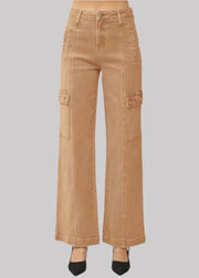 RISEN HIGH RISE ANKLE WIDE CARGO PANTS - COCOA