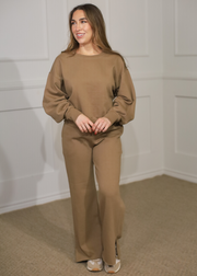 RISEN ULTRA SOFT KNIT WIDE LEG MOCHA LONG PANTS