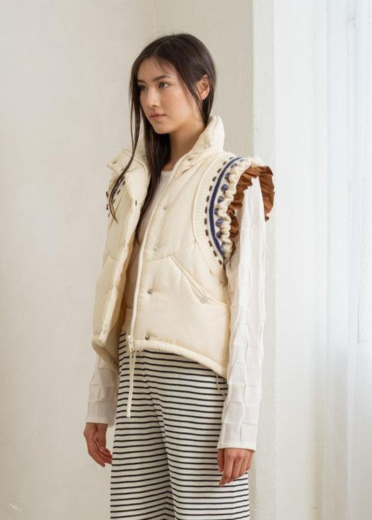 AESTHETIC ACCENTS EMBROIDERED PUFFER VEST