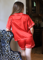 NICE TO SEE YOU SATIN BOW SHORT PJ SET - RED OR IVORY