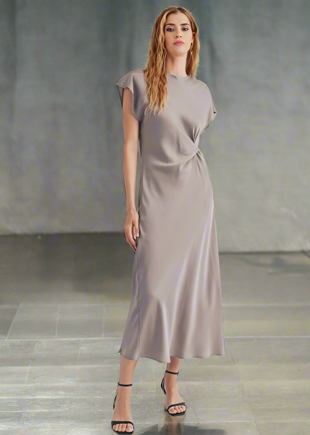 EXCEPTIONALLY CHIC PEWTER BIAS CUT SLIP DRESS