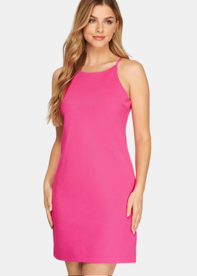 LOST IN LOVE HOT PINK TEXTURED DRESS