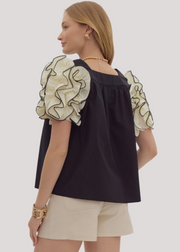 HAPPIEST DAYS RUFFLE SLEEVE TOP