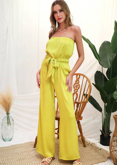 MEET ME IN CABO STRAPLESS CHARTREUSE JUMPSUIT