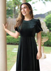 IN THE PAST FOREST GREEN VELVET MIDI DRESS