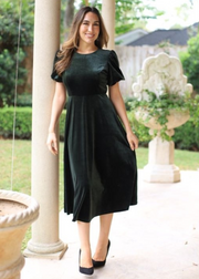 IN THE PAST FOREST GREEN VELVET MIDI DRESS