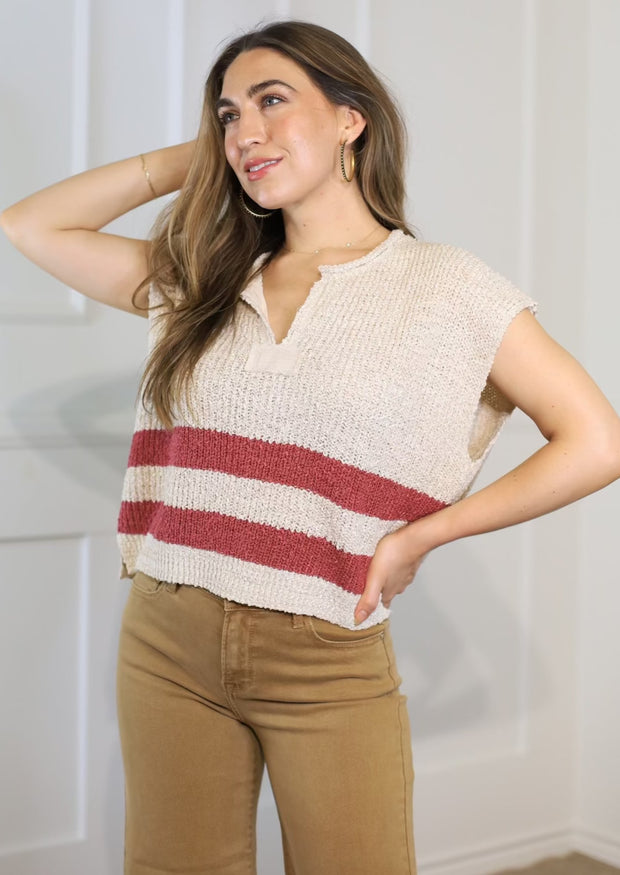 RELAXED ESSENCE STRIPED SWEATER TOP