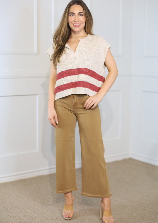 RELAXED ESSENCE STRIPED SWEATER TOP