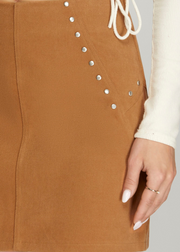 EMBELLISHED EDGE STUDDED BRUSHED TWILL SKIRT