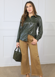 READ ALL ABOUT IT BUTTON DOWN OLIVE SHIRT