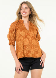 TRISH RUST JACQUARD FLORAL TOP