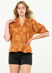 TRISH RUST JACQUARD FLORAL TOP