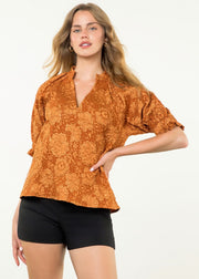 TRISH RUST JACQUARD FLORAL TOP