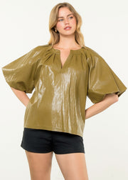 SWEET EDGE PUFF SLEEVE LEATHER TOP