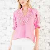 CASUAL DATE PINK PUFF SLEEVE BLOUSE