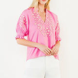 CASUAL DATE PINK PUFF SLEEVE BLOUSE