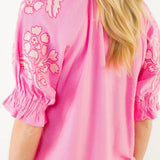 CASUAL DATE PINK PUFF SLEEVE BLOUSE