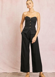 SLEEK REFINEMENT BLACK WIDE LEG PANTS