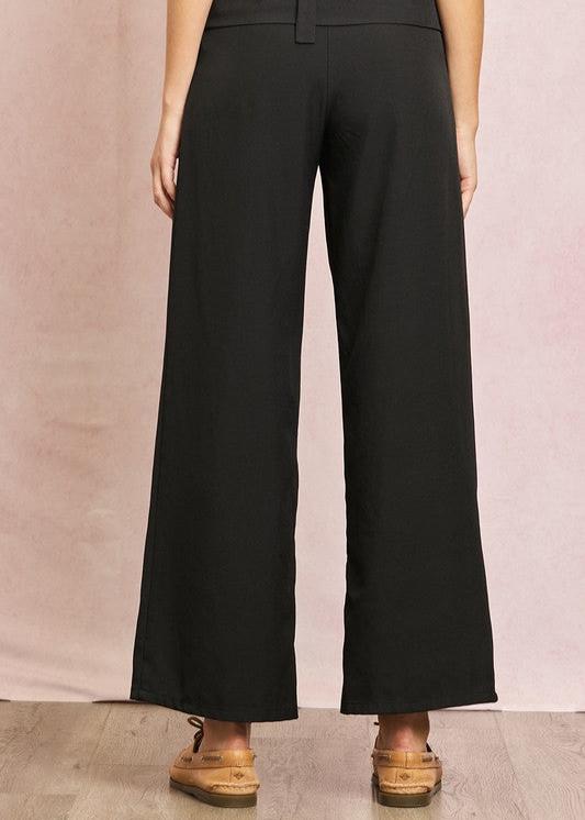 SLEEK REFINEMENT BLACK WIDE LEG PANTS