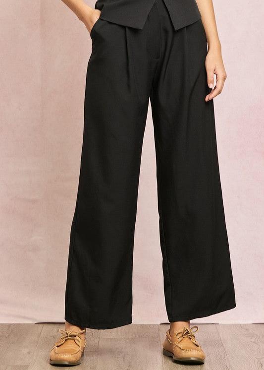 SLEEK REFINEMENT BLACK WIDE LEG PANTS