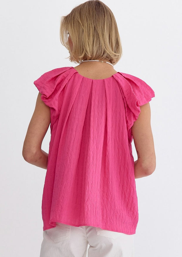 SWEETEST EFFECT TEXTURED PUFF SLEEVE TOP
