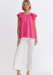 SWEETEST EFFECT TEXTURED PUFF SLEEVE TOP